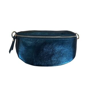 Metallic Leather Crossbody Bag in Dark Blue